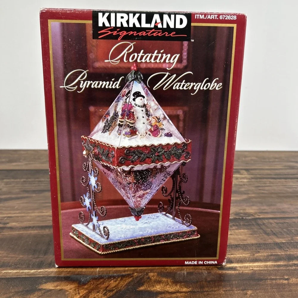Rotating Pyramid Water Globe Christmas Santa‎ Snowman with Box. Kirkland Brand